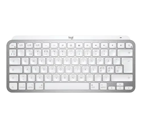 Logitech MX Keys Mini for Mac - kabellose Tastatur, Bluetooth, Tasten Hintergrundbeleuchtung, kompatibel mit MacBook Pro, MacBook Air, iMac, iPad, Skandinavisch QWERTY-Layout - Pale Gray [Bulk]