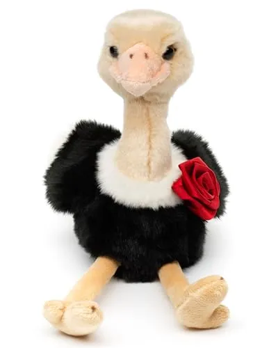 Uni-Toys - "Blumen-Strauß - Vogel Strauß mit roter Rose - 28 cm (Höhe) - Plüschtier, Kuscheltier