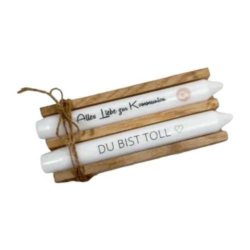 AWASG Kerzen mit Spruch 2er Set - Alles Liebe zur Kommunion du bist Toll - Geschenkkerze Kommunionsgeschenk Mädchen Jungen - Stabkerze mit Kerzentattoo 1. hl. Kommunion