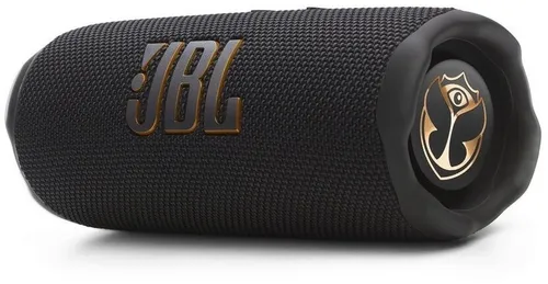 JBL Flip 7 Tomorrowland Edition Bluetooth-Lautsprecher - Wasserdichter Bluetooth-Lautsprecher in Schwarz, ideal für Partys und Outdoor-Aktivitäten mit kraftvollem Sound und stylischem Design.