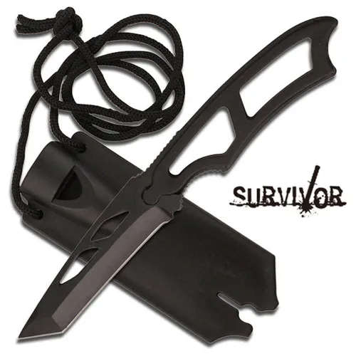 MC Survivor Neck Tantomesser HK656 - Taschenmesser mit rostfreier Klinge, leicht und praktisch, inklusive Messerscheide und Umhängeband für sicheren Tragekomfort.