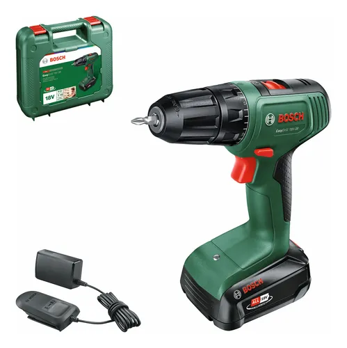 Bosch Akku-Bohrschrauber EasyDrill 18V-40 - 18V 2,0Ah, inkl. Akku, Ladegerät und Koffer, ergonomisches Design mit LED-Licht für optimale Sichtbarkeit