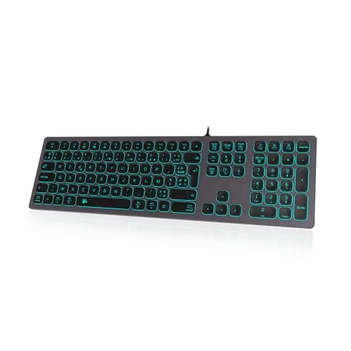 B.FRIENDIT Tastatur mit Hintergrundbeleuchtung, schmal, kabelgebunden, mit Aluminiumgehäuse, Ziffernblock und RGB-Beleuchtung, USB-Anschluss, für Apple iMac, MacBook, Mac und PC, AZERTY-Layout, Grau