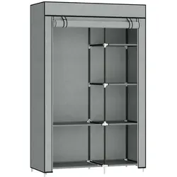 HOMCOM Stoffschrank aus Stahl mit Vliesstoff - Küchenzubehör für Ordnung und Stauraum, ausgestattet mit 1 Kleiderstange und 6 Einlegeböden für optimale Aufbewahrung.