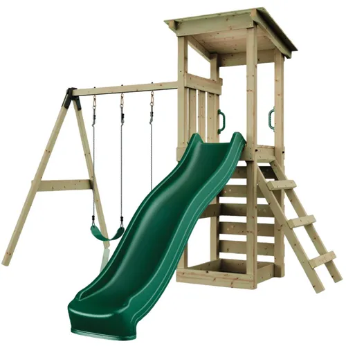 Rebo Spielturm Neapel Natur: Abenteuer für kleine Entdecker - Spieltürme & Spielanlagen mit 220 cm Rutsche und Doppelschaukel für endlosen Spaß und Freude im Garten.