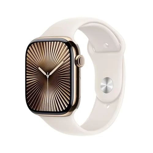 Apple Watch Series 10 (GPS + Cellular 46 mm) - Goldenes Titangehäuse - Smartwatch mit EKG App und Always-On Retina Display, ideal für Fitness und Gesundheit, wasserdicht bis 50 m und CO₂ neutral.