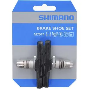 Shimano M70T4 Fahrrad-Bremsbeläge - V-Brake Bremsbeläge, organisch, geräuscharm mit hoher Bremsleistung bei Trockenheit und Nässe, ideal für verschiedene Shimano Felgenbremsen.