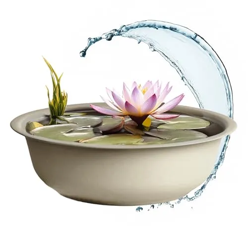 Spetebo Mini Gartenteich rund beige - 40 cm - Garten Deko Metall Blumenschale klein - Zierteich Miniteich Balkonteich Teichwanne Pflanzschale Blumenkübel Wasserwanne Teich Becken