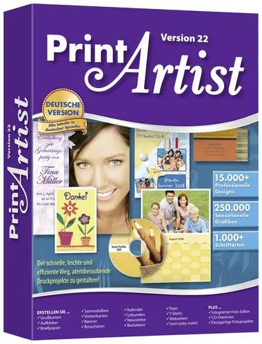 Markt & Technik Print Artist 22 Platinum - Bildbearbeitung für Windows - Vollversion für individuelle Einladungen und Designs, mit über 15.000 anpassbaren Vorlagen und 250.000 Grafiken. Ideal für kreative Projekte!