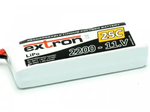 Extron LiPo X2 2200mAh 3S 11,1V - 25C Akku - Hochleistungs-LiPo-Akku mit 2200mAh Kapazität, ideal für Drohnen und RC-Modelle, bietet maximale Leistung und lange Laufzeiten.