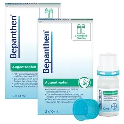 Bepanthen Augentropfen 4X10 ml - Arzneimittel zur Befeuchtung und Beruhigung trockener Augen, ideal für Kontaktlinsenträger und bei Allergien.