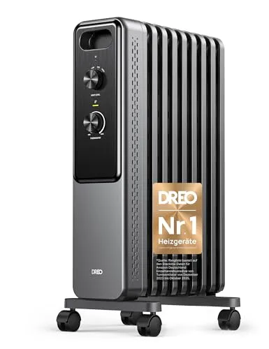 Dreo Heizlüfter 9 Rippen - 2000W, leise & kindersicher - Der Dreo ölgefüllte Radiator mit 9 Rippen bietet schnelle, gleichmäßige Wärme für Ihr Zuhause. Mit einstellbarem Thermostat und Energiesparmodus sorgt er für effiziente Wärme. Sicherheitsmerkmale wie Überhitzungs- und Kippschutz garantieren sorgenfreies Heizen.