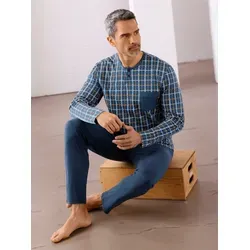 Schlafanzug, Herren, Gr. 48/50, blau (marine, kariert), 100% Baumwolle, Homewear-Sets