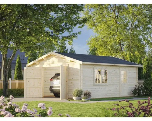 Einzelgarage Palmako Roger 23,9 m² mit Holztor - Gartenhäuser, Geräteschuppen & Carports - Robuste Holzgarage mit Satteldach, ideal zum Schutz Ihres Fahrzeugs und mit elegantem Holztor für einen ansprechenden Look.