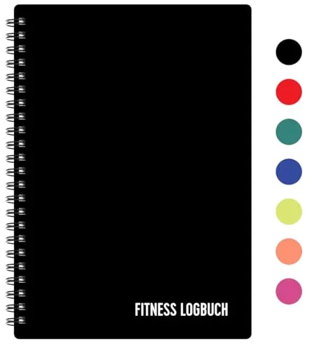 Fitness Logbuch Plastik-Cover Schwarz - Andatiertes Workout-Tagebuch - Fahrtenbücher für Dienstfahrten, hochwertiges A5-Format mit dickem Papier und starker Bindung, ideal zur präzisen Aufzeichnung von Trainingseinheiten.