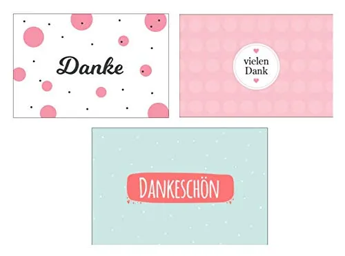 Stück Premium Dankeskarten (Klappkarten) mit 3 Umschlägen, Danke Karten Geburt 3