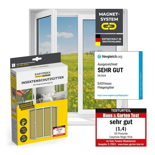 EasyMaxx Moskitonetz 03771 - Fliegengitter mit Magnetbefestigung, individuell zuschneidbar und idealer Insektenschutz für Fenster bis 150 x 130 cm.