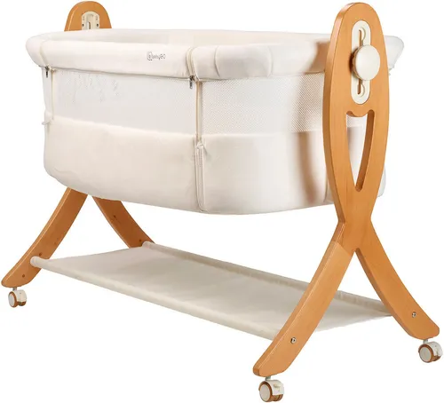 BabyGO SidebySide Beistellbett mit Rollen – Höhenverstellbar in Beige - Beistellbett aus Buche, ideal für Jungen & Mädchen, mit praktischen Rollen für einfache Mobilität und höhenverstellbare Funktion für optimale Anpassung.