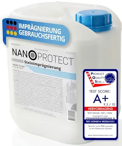 Nanoprotect Steinimprägnierung 5 L – Profi Qualität für optimale Oberflächenschutz - Wasserabdichtungen: Hochwirksame Steinimprägnierung für ca. 40-60 m², schützt vor Grünbelag, Moos und Frostschäden – ideal für Terrassen und Fassaden.