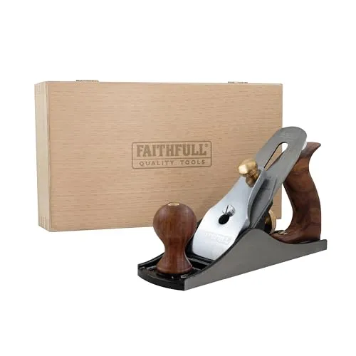 Faithfull Nr. 4 Schlichthobel in Holzbox – Präzisionsgefertigter Holzhobel aus Gusseisen für Hart- und Weichholz, Oberflächenbearbeitung, Tischlerarbeiten und allgemeine Zimmereiarbeiten