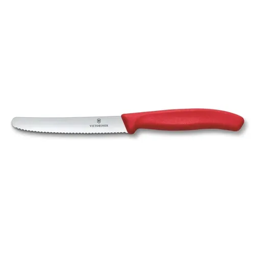 Victorinox Tomaten- und Tafelmesser 11cm Rot - Küchenmesser mit einer scharfen Klinge, ideal zum Schneiden von Tomaten und anderen Lebensmitteln, ergonomischer Griff für präzisen Halt und komfortables Arbeiten.