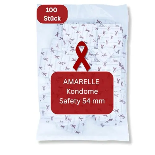 Amarelle Safety Kondome 54 mm 100 Stück – 100er Box dünne befeuchtete Kondome für Männer - Kondom mit Reservoir – veganes Kondom aus Naturlatex gefühlsecht hauchzart 180x54 mm