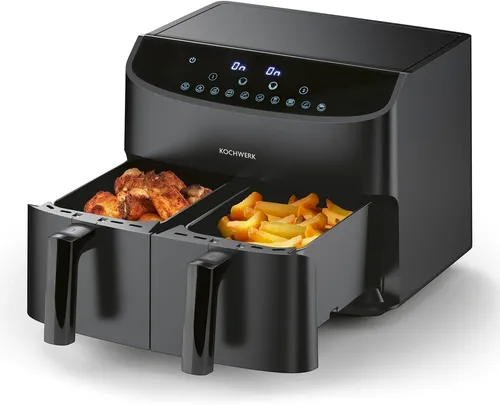Rachs KOCHWERK Heißluftfritteuse Doppelkammer 7L - digitaler Airfryer mit 2400W, 10 Programme und Smart-Cook Funktion für vielseitige Zubereitungsmöglichkeiten