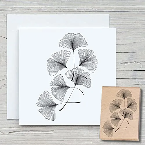 NEWSTAMPS Stempel Ginkgoranke Motivstempel groß aus Holz & Gummi zum Karten basteln, Holzstempel, Blumen, Pflanzen, Floral, Wiese, Gräser, Scrapbook, Textilstempel, Deko, Kinder