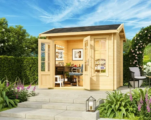 Gartenhaus Blockhaus ALEX MINI 250x200 cm - Modernes Gartenhaus aus 44 mm nordischer Fichte mit Fußboden, abschließbar und einfach zu montieren – ideal für Gartenliebhaber!