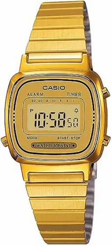 Casio LA670WGA-9D Damenuhr - Armbanduhr für Frauen mit digitaler Anzeige, elegantem goldenen Edelstahlarmband und wasserdicht bis 30 Meter – ideal für den täglichen Gebrauch.