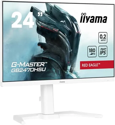 iiyama G-Master Red Eagle GB2470HSU-W6 60,5cm 23,8" Fast-IPS LED Gaming Monitor Full HD HDMI DP USB3.2 0,2ms 180Hz Adaptive Sync Höhenverstellung Pivot weiß