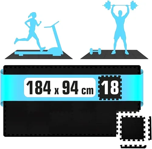 18x Fitness Bodenschutzmatte 30x30 EVA Matte für Sport - Praktische Bodenschutzmatte für Fitnessräume, abwaschbar und ideal für verschiedene Sportgeräte. Schützt den Boden und bietet Komfort beim Training.