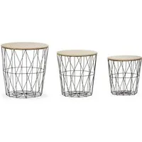 Relaxdays Korbtisch 3er Set, rund, vielseitig einsetzbar - Beistelltische fürs Wohnzimmer in 3 Größen, ideal zum Ablegen von Deko und Zeitschriften. Modernes Design in Holzoptik und schwarzem Metall, perfekt für jeden Raum.