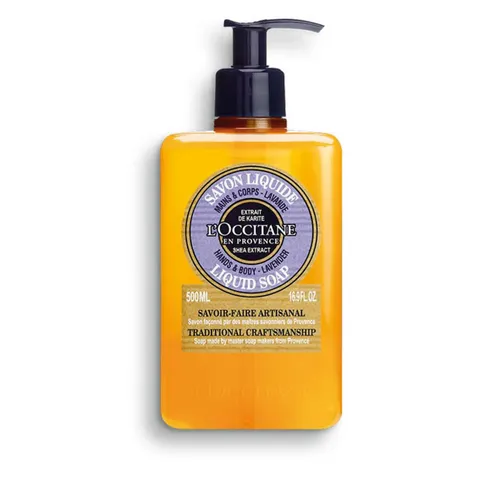 L'Occitane Karité Lavendel Flüssigseife 500 ml - Seife mit Lavendelduft und pflanzlichen Ölen für sanfte Hautreinigung, ohne Palmöl. Ideal für einen sinnlichen Pflegemoment.