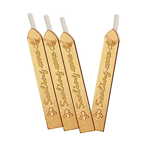 Siegelwachs, Siegelwachs, Wachsstäbe mit Dochten, antikes Versiegelungswachs für Manuskript, für Retro-Wachs, Versiegelungswachs, Briefmarken, Einladung zur Hochzeit (4 Stück, Gold)