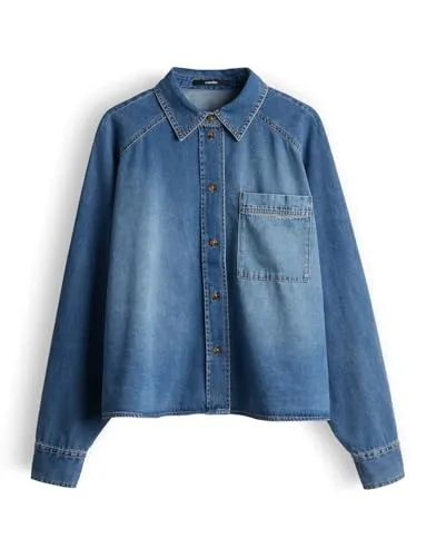 someday Damen Langarmbluse ZEBRU Oversized Jeanshemd - Stylisches oversized Jeanshemd aus nachhaltigem BCI Cotton in Drift Blue. Ideal für Büro und Freizeit, kombiniert es modernen Look mit hohem Tragekomfort.