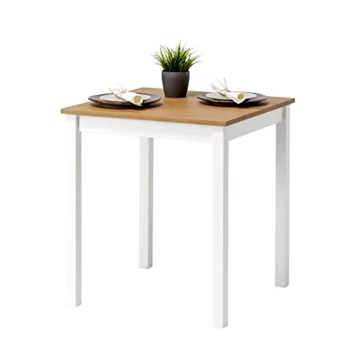 hagge home Esstisch Vesa, Küchentisch klein aus massivem Kiefernholz - Esstisch in Weiß-Braun, ideal für kleine Räume, mit robustem Vierkantfuß und kompakten Maßen von 68 x 68 cm.