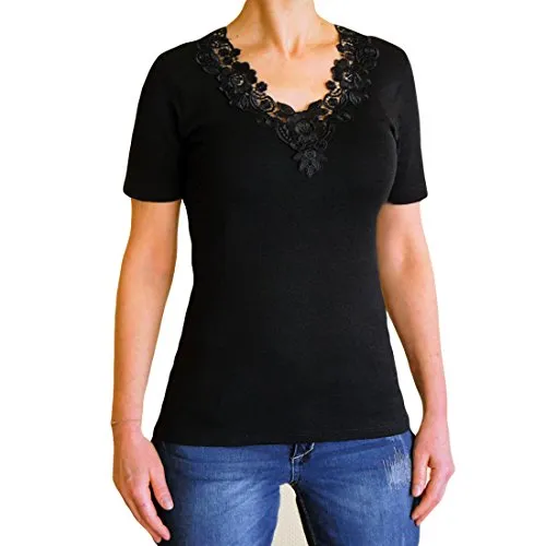 Toker Collection Damen Unterhemd mit 1/2 Arm und hübscher Spitze in versch. Farben