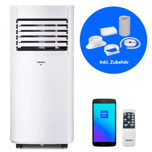 Medion® Klimagerät P901, 9000 BTU, mobil - Klimaanlage für Räume bis 32m², App- und Sprachsteuerung für maximalen Komfort, Energieeffizienzklasse A