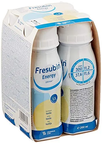 Fresubin Energy Drink Vanille 24 x 200 ml - Arzneimittel: Eiweißreiche, hochkalorische Trinknahrung mit 300 kcal pro Flasche, ideal bei Appetitlosigkeit und erhöhtem Energiebedarf, laktose- und glutenfrei.