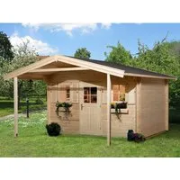 Weka Holz-Gartenhaus Satteldach 450 cm x 594 cm - Geräumiger Stauraum - Holz-Gartenhäuser mit 22,04 m² und robustem Steck- & Schraubsystem. Ideal für Geräte, Gartenmöbel und als Freizeithaus. Überdachter Außenbereich für zusätzlichen Komfort.