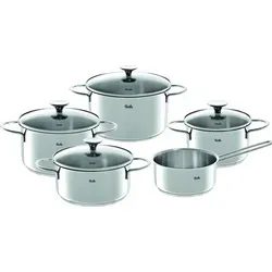 Fissler Topf-Set Copenhagen, Edelstahl 18/10 - 9-teilig - Kochtöpfe aus rostfreiem Edelstahl 18/10 mit ergonomischen Griffen, induktionsgeeignet und backofengeeignet bis 200°C. Ideal für gesundes Kochen!