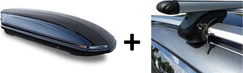 Skibox Dachbox schwarz VDP-MAA460G großer Dachkoffer kompatibel mit Ski 460 Liter abschließbar + Alu-Relingträger Dachgepäckträger für Opel Astra Kombi 92-04