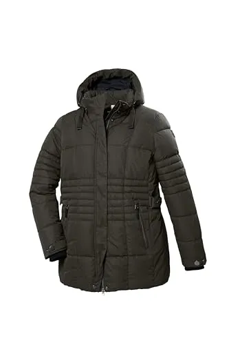 STOY Damen Steppjacke mit abzippbarer Kapuze in Dunkeloliv - Große Größen - Winddichte und wasserabweisende Steppjacke mit praktischen Taschen, seitlicher Taillenregulierung und verstellbaren Ärmelbündchen für optimalen Tragekomfort in großen Größen.