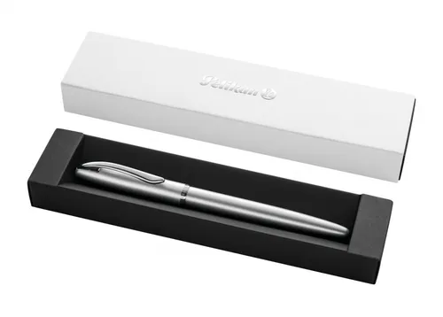 Pelikan Füller Jazz Noble - eleganter Silber Metall-Patronenfüller, für Rechtshänder und Linkshänder, weicher Schreibfluss und im stilvollen Geschenketui