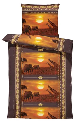 One Home Bettwäsche Fotodruck, Mikrofaser, 2 teilig, Afrika Safari Elefanten Tiere, Knitterfrei Weich für Sommer und Winter