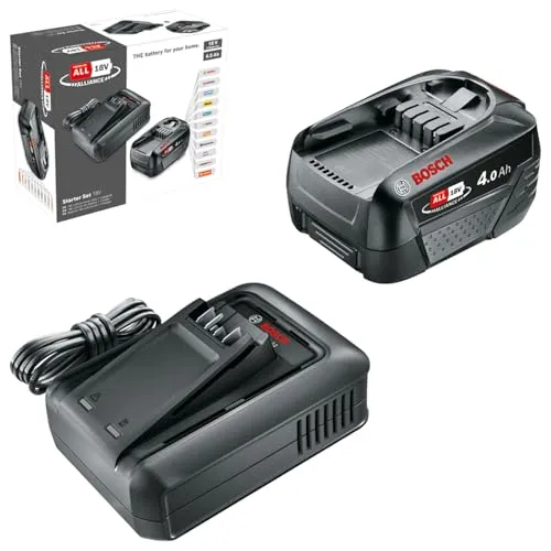 Bosch Akku Starter Set 18V mit Schnellladegerät - Zubehör für Elektrowerkzeug, inklusive 4,0Ah Li-Ionen-Akku und schnellem Ladegerät für maximale Flexibilität und Effizienz bei anspruchsvollen Projekten.