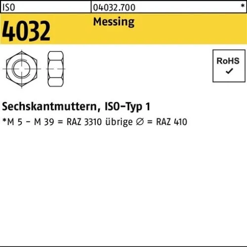 100er PACK(Stk) BUFAB 004032700009040000 Sechskantmutter ISO 4032 M 4 Messing