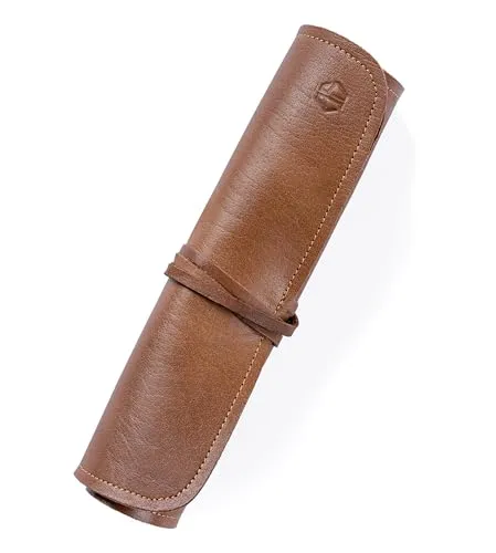 Angus Stoke 7-Fach Echt-Leder Kochmesserrolle Steve – Hochwertige Messertasche für Köche - Kochmesser Rolltasche aus echtem Leder mit 7 Fächern, ideal für scharfe Messer bis 27cm, sicher verschließbar und perfekt für den Transport – das ideale Geschenk für Hobby- und Profiköche.