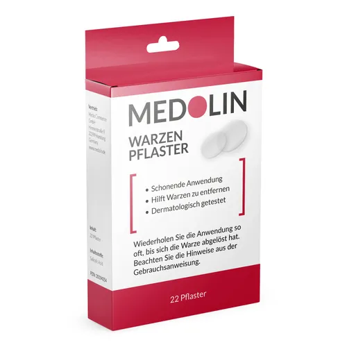 Medolin® Warzenpflaster - Effektive Lösung zur Warzenentfernung - Das Medolin® Warzenpflaster bietet eine sanfte und effektive Methode zur Behandlung von Warzen. Die innovative Formel sorgt für eine schichtweise Ablösung der Warzen und ermöglicht eine einfache Anwendung.